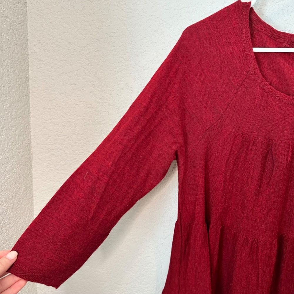 Anthropologie Knitted & Knotted Red Tiered Lightweight Wool Sweater - Size L EUC - Picture 2 of 8